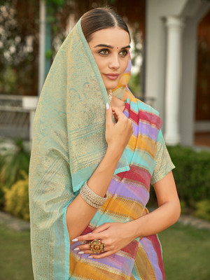 Sariya Woven Sambalpuri Art Silk Saree(Light Blue, Multicolor)