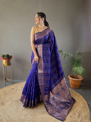SGF11 Self Design Handloom Pure Silk Saree(Purple)