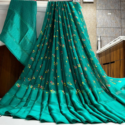 Bombey Velvat Fab Self Design Arani Pattu Georgette, Chiffon Saree(Green)