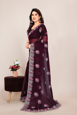SHUBHDRASHTI NX Embroidered Bollywood Silk Blend Saree(Purple)