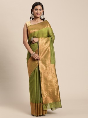 ishika fab Woven Banarasi Silk Blend Saree(Green)