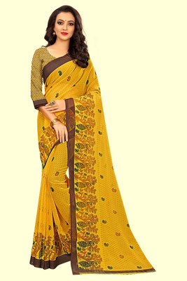 RUNAYA NX Printed Daily Wear Georgette Saree(Yellow)