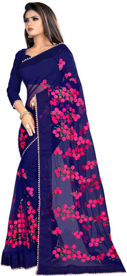RE Renny Enterprise Printed Bollywood Net Saree(Dark Blue)