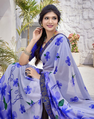 YASHIKA Printed Bollywood Georgette, Lace Saree(Purple)