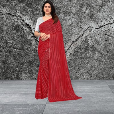 Samrudhh Enterprise Embroidered Bollywood Net Saree(Red)