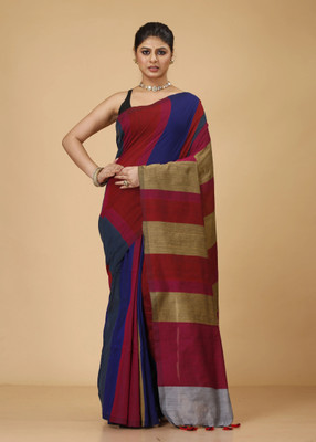 SUBHO SAREE CENTRE Striped, Woven Handloom Pure Cotton Saree(Multicolor)