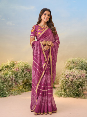 Laxmipati sarees Printed Saree with Attached Blouse Chiffon Saree(Purple)