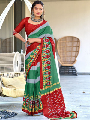 Moda Rapido Printed Daily Wear Pure Cotton Saree(Green)