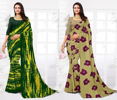 STYLEVEDA Paisley Daily Wear Georgette Saree(Pack of 2, Beige, Green)