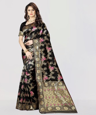 fFASHION Woven Banarasi Art Silk Saree(Black)