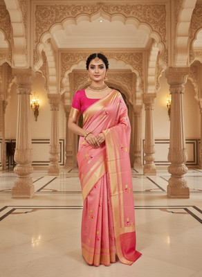 Sariya Embellished, Woven Kanjivaram Pure Silk, Art Silk Saree(Pink)