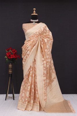 AAINA CREATION Woven Bollywood Tissue Saree(Orange)
