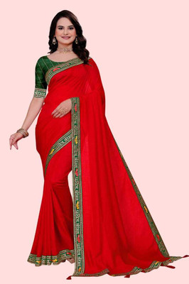 WavySnugsy Printed Assam Silk Pure Silk Saree(Red)