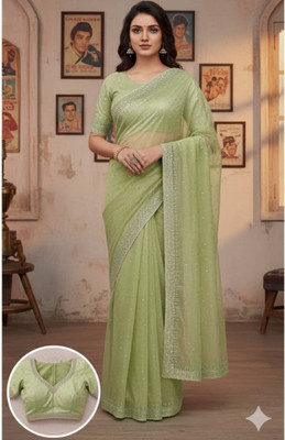 Sudev fashion Embellished Bollywood Net Saree(Light Green)