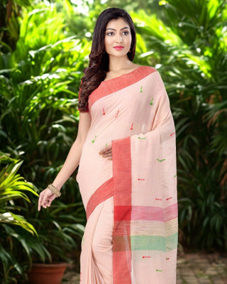 Desh Bidesh Self Design, Printed, Paisley, Hand Painted, Striped, Woven, Polka Print, Solid/Plain Handloom Handloom Cotton Blend, Pure Cotton Saree(Red, Green)