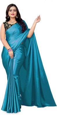 PCDESIGNER Solid/Plain Bollywood Satin Saree(Light Blue)