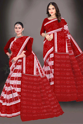 ETHNIC ODISHA HANDLOOM Printed Sambalpuri Pure Cotton Saree(White)