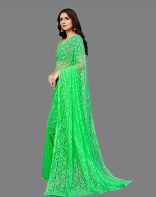 Fashion Field Self Design Bollywood Net Saree(Light Green)