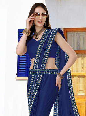 RichEraa Self Design Bollywood Lycra Blend, Chiffon Saree(Dark Blue)