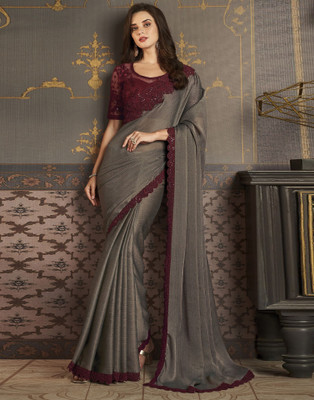 Samah Woven, Embroidered, Embellished Bollywood Chiffon Saree(Brown)