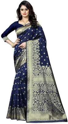 shivdarshan creation Self Design, Woven Banarasi Jacquard, Silk Blend Saree(Light Blue)