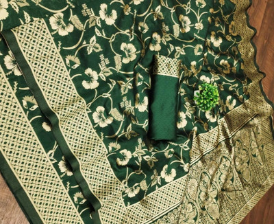 Shree Shyam Creation Embroidered Bollywood Silk Blend Saree(Dark Green)