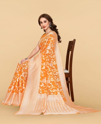 linza Woven Kanjivaram Cotton Linen Saree(Orange)