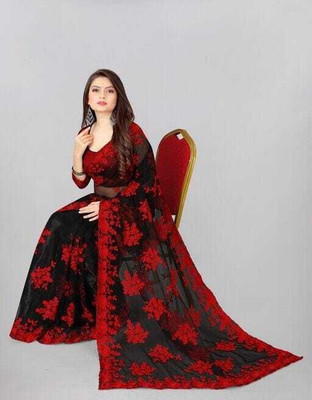 PRIVYSTORE Embroidered Bollywood Net Saree(Black)