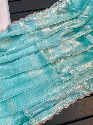 Aika Solid/Plain Bollywood Net Saree(Light Blue)