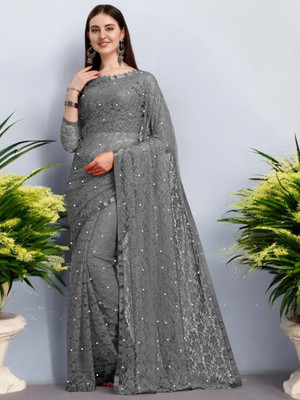 NexxaFashion Self Design Bollywood Net Saree(Grey)