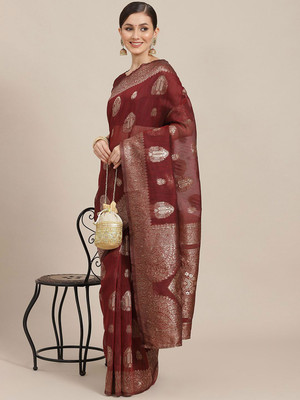 Anouk Rustic Woven Banarasi Cotton Blend Saree(Maroon)