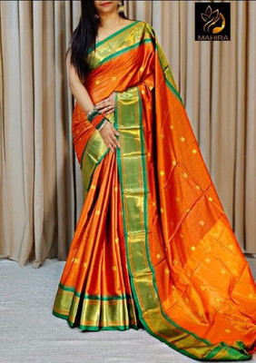 WILLMAKE Printed Bollywood Georgette Saree(Orange, Green)