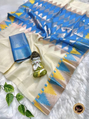 bdsaree Woven Banarasi Cotton Blend Saree(Cream)