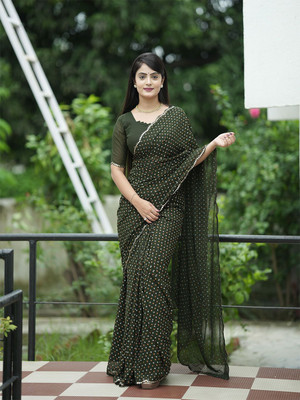 ANOUK Printed Chanderi Georgette Saree(Green)