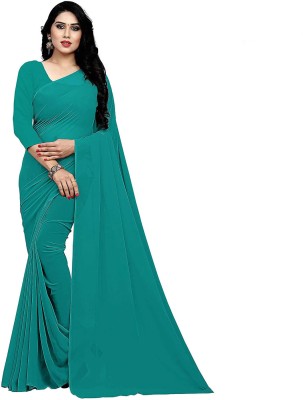 FABFLICK Solid/Plain Bollywood Georgette Saree(Light Green)