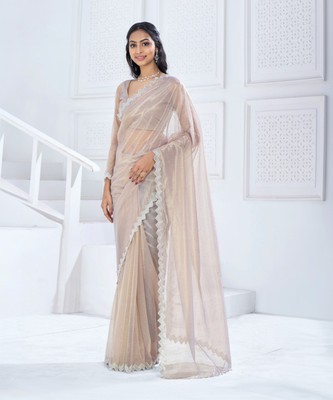Sareemall Embellished Bollywood Organza Saree(Beige)