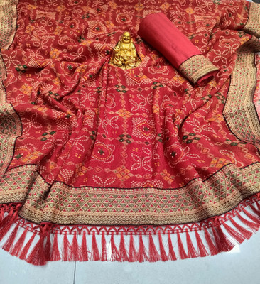 SHIV COLLECTION Printed, Self Design Bandhani Georgette Saree(Red)