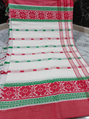 LYANNA Woven Assam Silk Handloom Cotton Silk Saree(Multicolor, White)