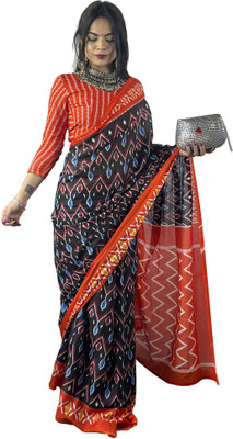 Divastri Printed Daily Wear Cotton Blend Saree(Black)