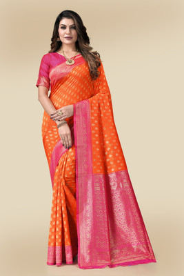 Divastri Woven Banarasi Silk Blend Saree(Orange)