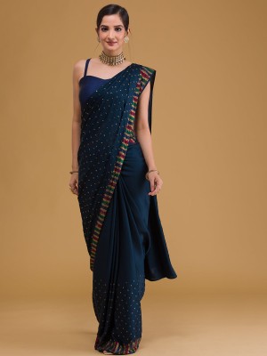 Sareemall Embellished Bollywood Georgette Saree(Dark Blue)