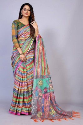 SAKHI DATAR Printed Bollywood Linen Saree(Multicolor)