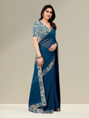 Shreesai Striped Daily Wear Lycra Blend Saree(Dark Blue)