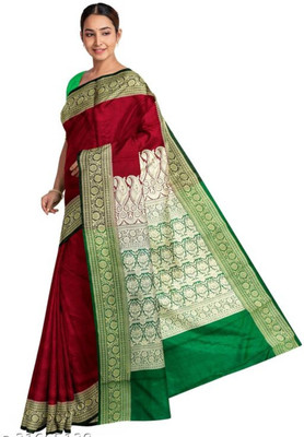 Destination Woven Banarasi Nylon, Jacquard Saree(Maroon)