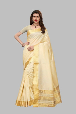 YASHIKA Woven Daily Wear Cotton Silk Saree(Cream)