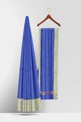PRIDE SALES Solid/Plain Gadwal Cotton Silk Saree(Blue)