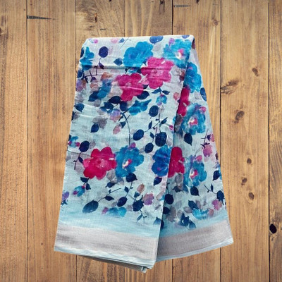 SHRI VARU ENTERPRISES Floral Print Mangalagiri Cotton Blend Saree(Blue)