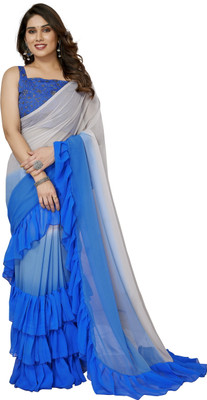 Queenswear Creation Embellished Daily Wear Georgette Saree(Blue)