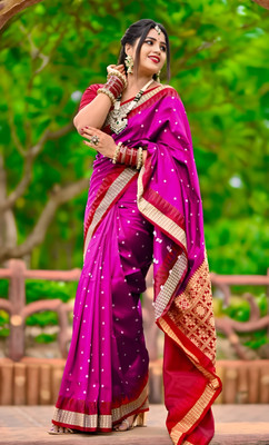 Letest trending ethnic wear Temple Border Sambalpuri Cotton Blend Saree(Pink)