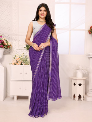 sareezaatrendz Printed Bandhani Georgette Saree(Purple)